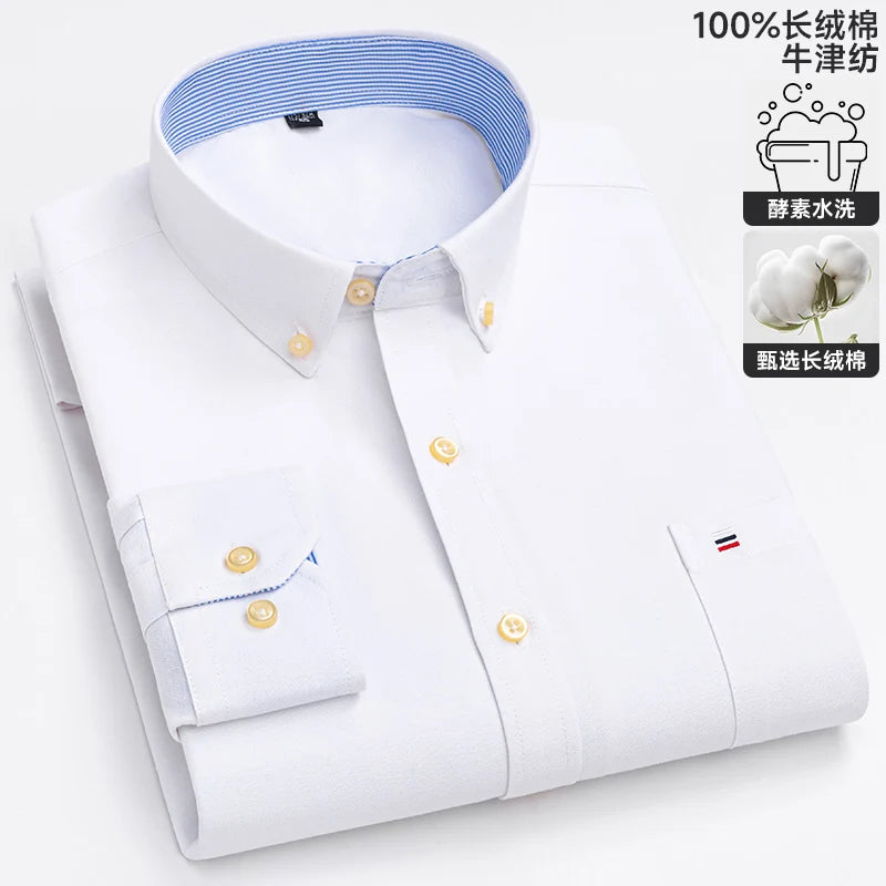 Men's long sleeve plaid oxford shirt in 100% pure cotton, regular fit, formal dress style, available in 6XL and 7XL sizes.