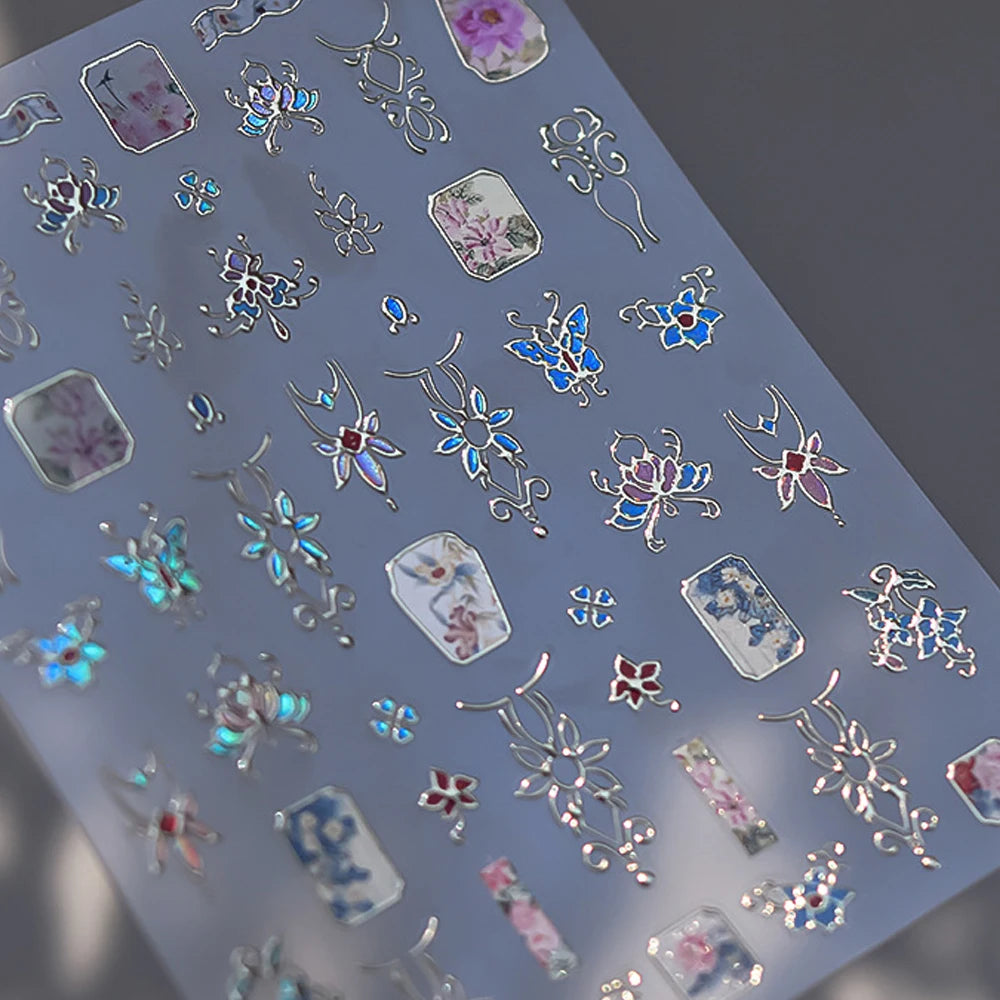 Elegant gold scepter 5D nail art stickers featuring gemstone patterns and luxury courtly design for stylish manicure decor.
