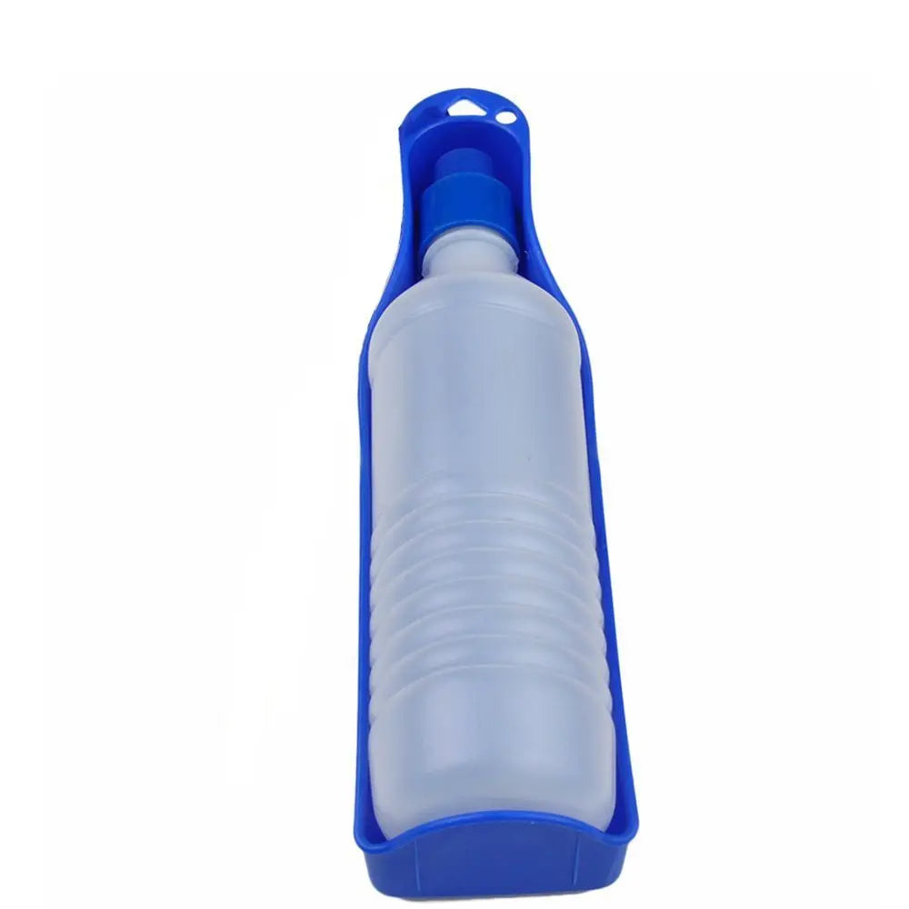 Showlu Portable Dog Water Bottle with built-in drinking bowl for outdoor pet travel, compact and easy to carry.