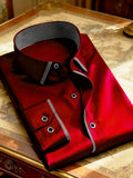 Men's patchwork long sleeve shirt from Showlu Fashion with micro elastic fabric, suitable for casual or smart occasions.