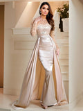 Sequin mermaid evening dress with detachable train by SHOWLU FASHION, featuring a fitted silhouette and shimmering embellishments.