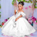 Red flower girl dress with tulle ruffles and ball gown style, designed for weddings, by SHOWLU FASHION STORE.