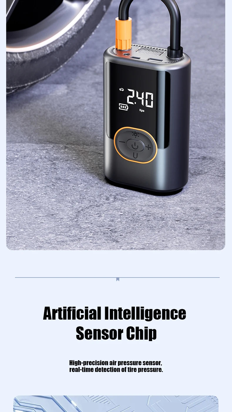 Showlu Smart General portable digital air compressor tire inflator with wireless 12V design, compact and easy to use.