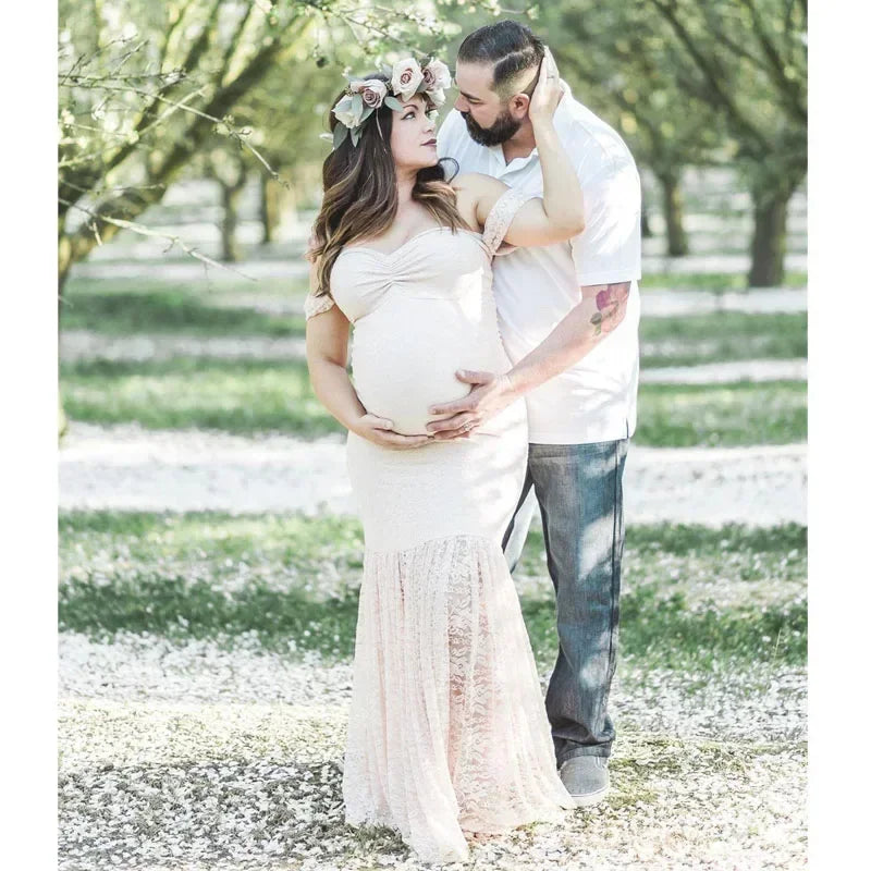 Showlu Fashion lace maternity dress featuring a sexy mermaid-style pregnancy maxi gown with elegant design and floral lace details.