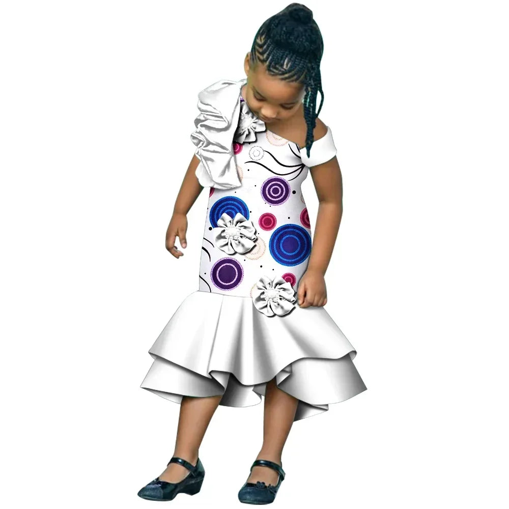 African print girls' mermaid dress by SHOWLU FASHION STORE featuring cotton fabric and vibrant dashiki design.