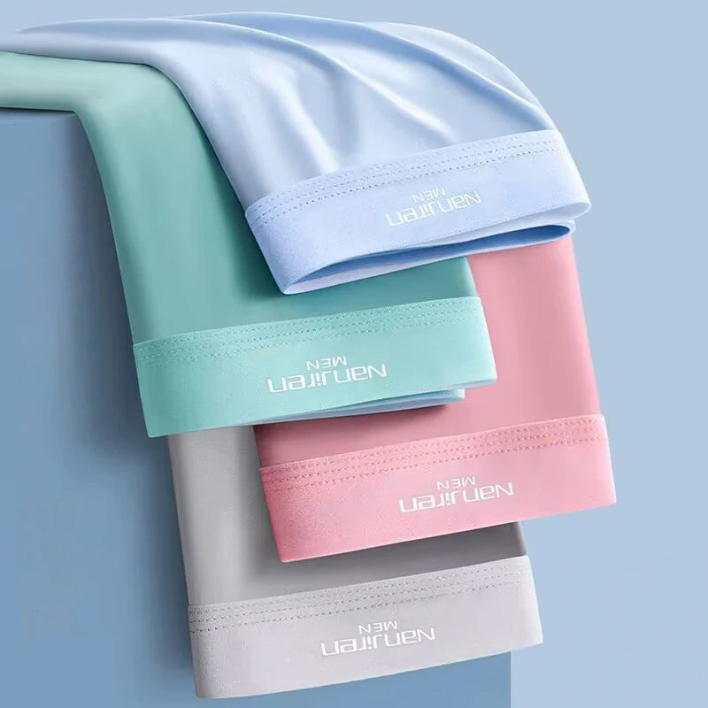 Showlu men's ice silk boxer shorts in a 4-pack, breathable underwear in size L to 6XL, featuring lightweight, smooth fabric.