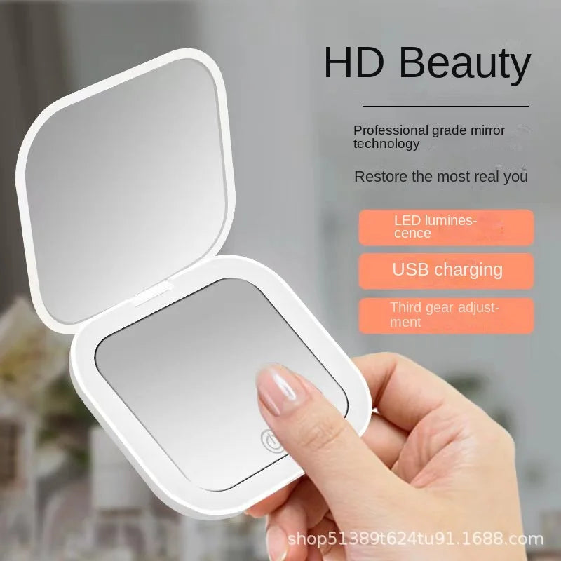 Showlu Smart General LED compact mirror with built-in lighting, sleek design, and reflective surface for easy makeup application.