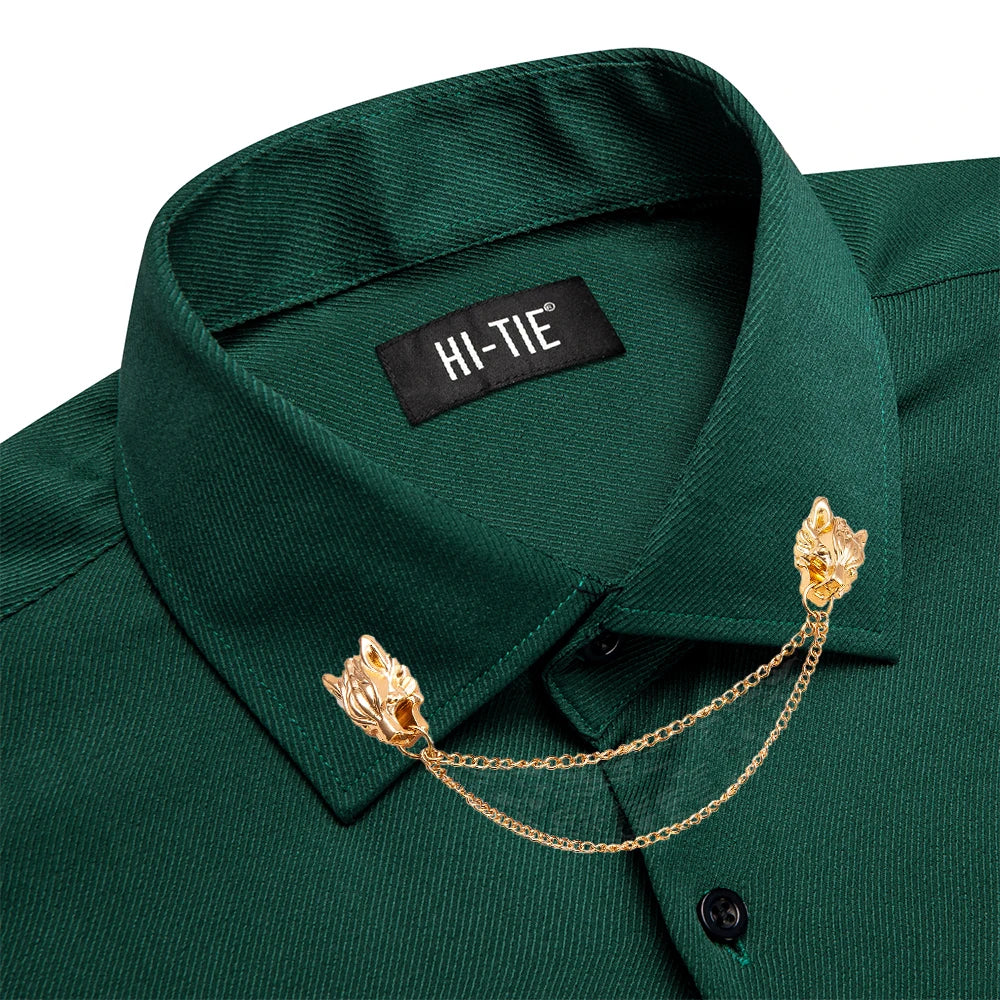 Men's silk slim fit long sleeve shirt by Showlu Fashion, solid jacquard formal top with elegant design and tailored fit.