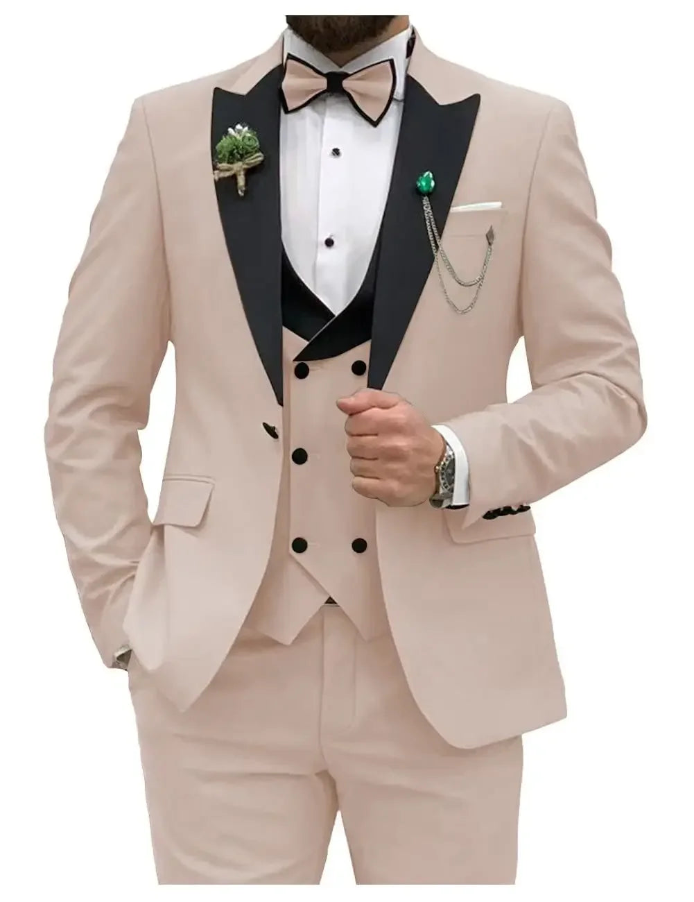 Royal blue men's 3-piece slim fit suit with double-breasted blazer and matching trousers, stylish formal attire by Showlu Fashion.