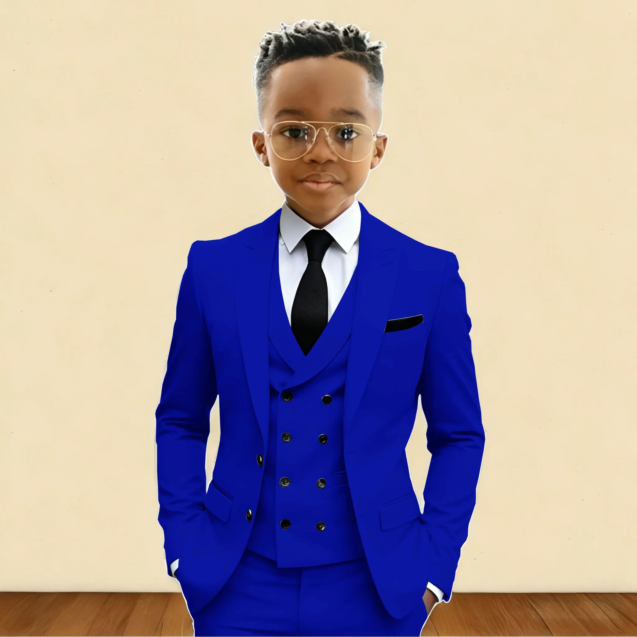 Mint Green 3 Pieces Flower Boy's Slim Fit Formal Suit Set for Wedding Prom Dinner Party Kids Uniform Tuxedos Blazer Vest Pants
