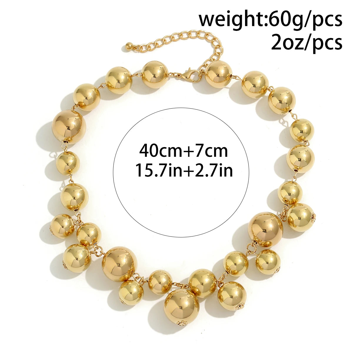 Exaggerated acrylic CCB big ball bead chain necklace for women and men, vintage chunky steampunk jewelry with a clavicle chain design.