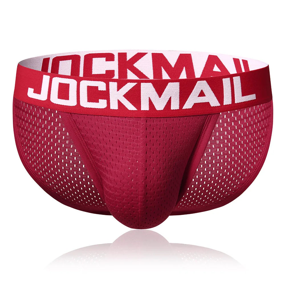 Showlu Fashion men's Jockmail underwear briefs with a male pouch, bikini style, featuring snug fit and comfortable fabric.
