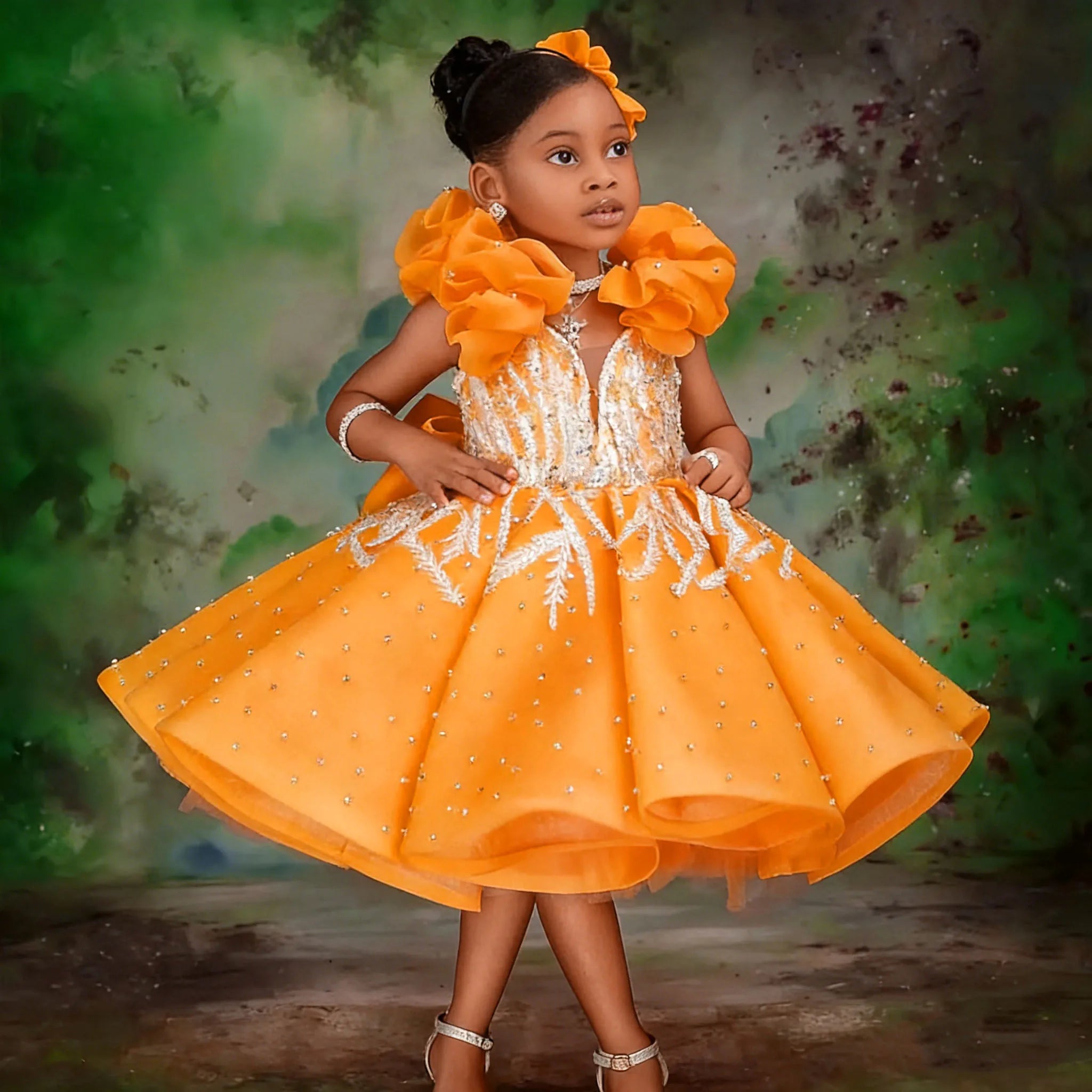 Customized Peach Pink Flower Girl Dress For Wedding Satin Knee Length Appliques Crystal Kids Birthday Party First Communion Gown