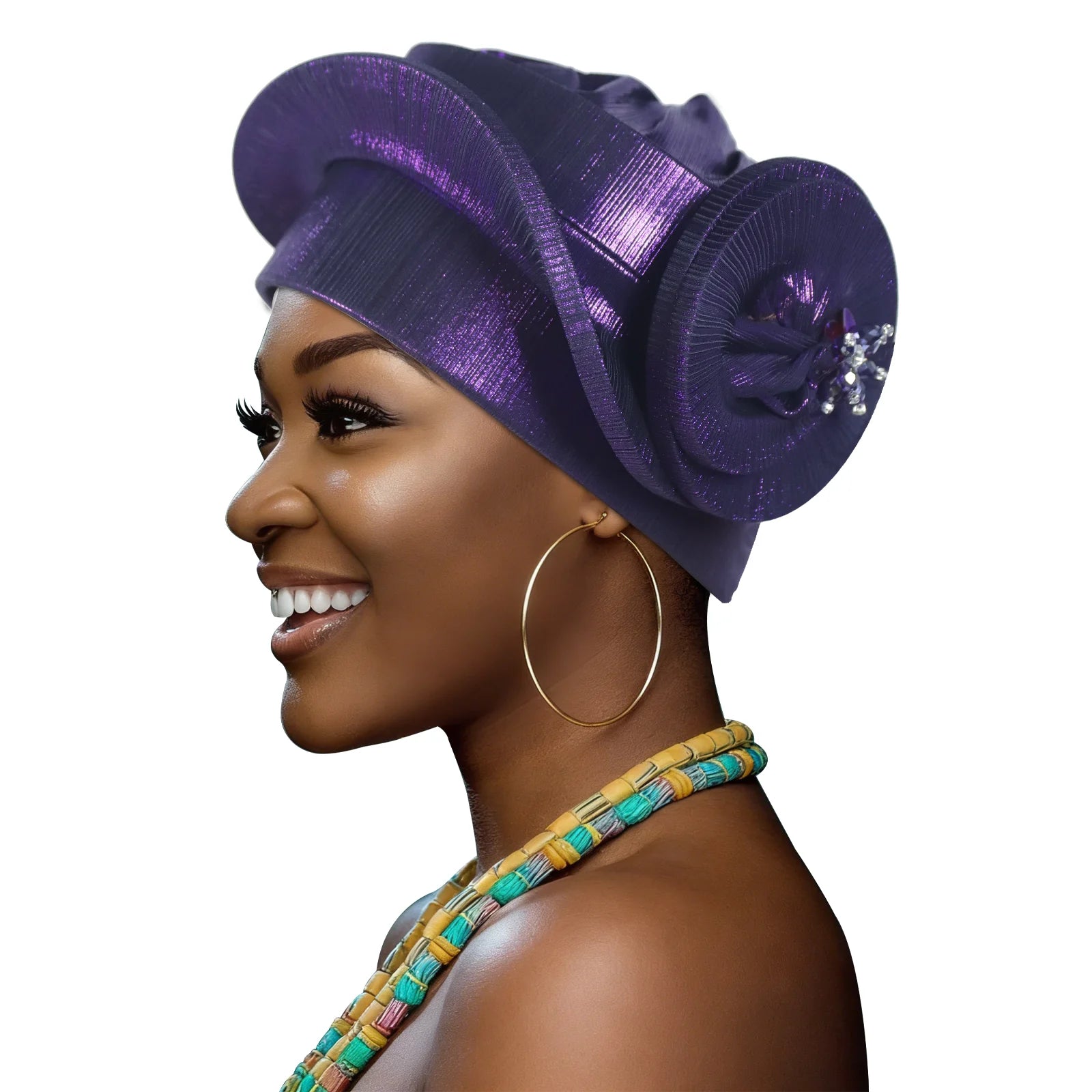 Effortless Nigerian headtie in 2026 Auto Gele style by Showlu Smart General, styled for various occasions, with vibrant fabric and intricate wrapping.