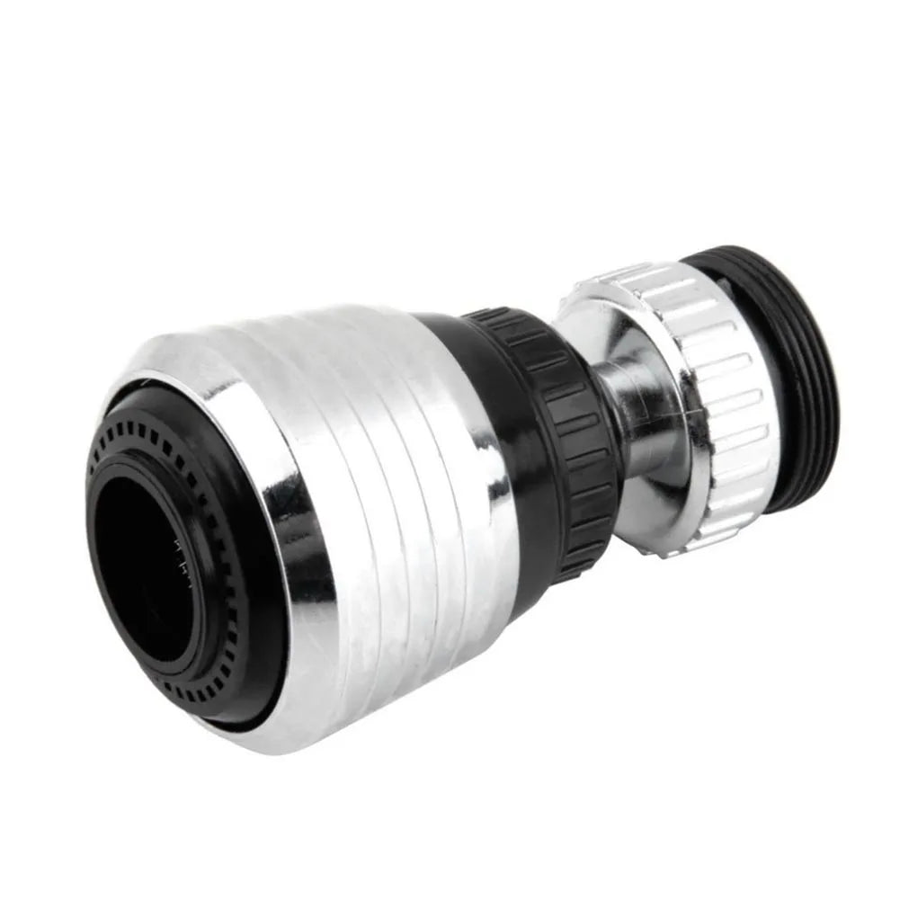 APWIKOGER 360° rotary faucet nozzle with anti-splash filter attached to a kitchen tap, designed for water control and splash reduction.