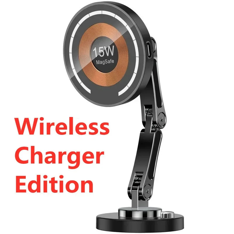 Showlu Smart General magnetic wireless car charger and phone holder showing a sleek black design with mounted smartphone in vehicle