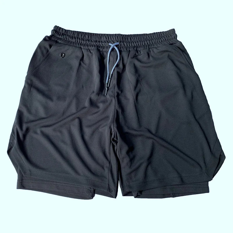 Men's camo running shorts from Showlu Fashion Store, 2-in-1 gym sports shorts with quick-dry fabric for workout and jogging.