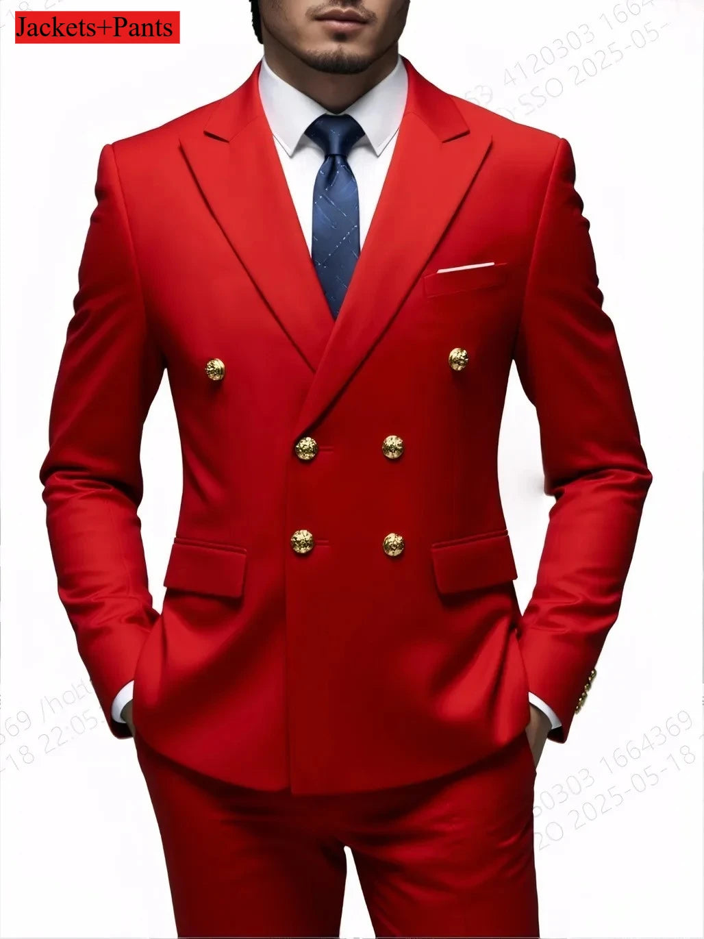 Men's black double-breasted slim fit suit with gold buttons, high-quality wedding and party costume, tailored by Showlu Fashion Store.
