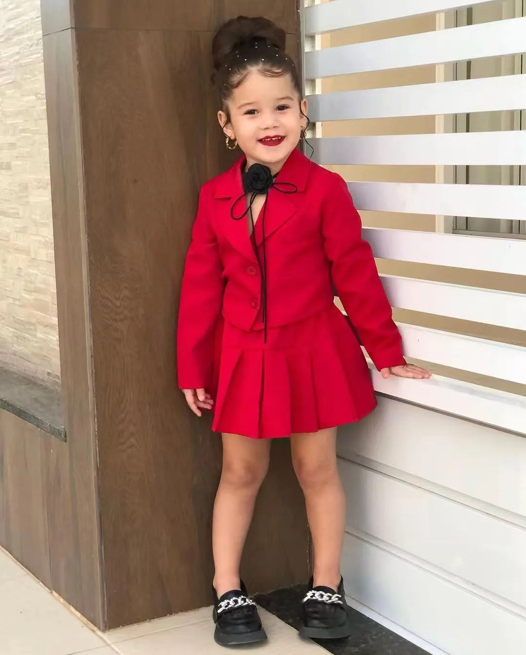 Toddler girl cotton jacket and skirt set by Showlu Fashion, includes a stylish two-piece outfit for ages 2 to 8 years.