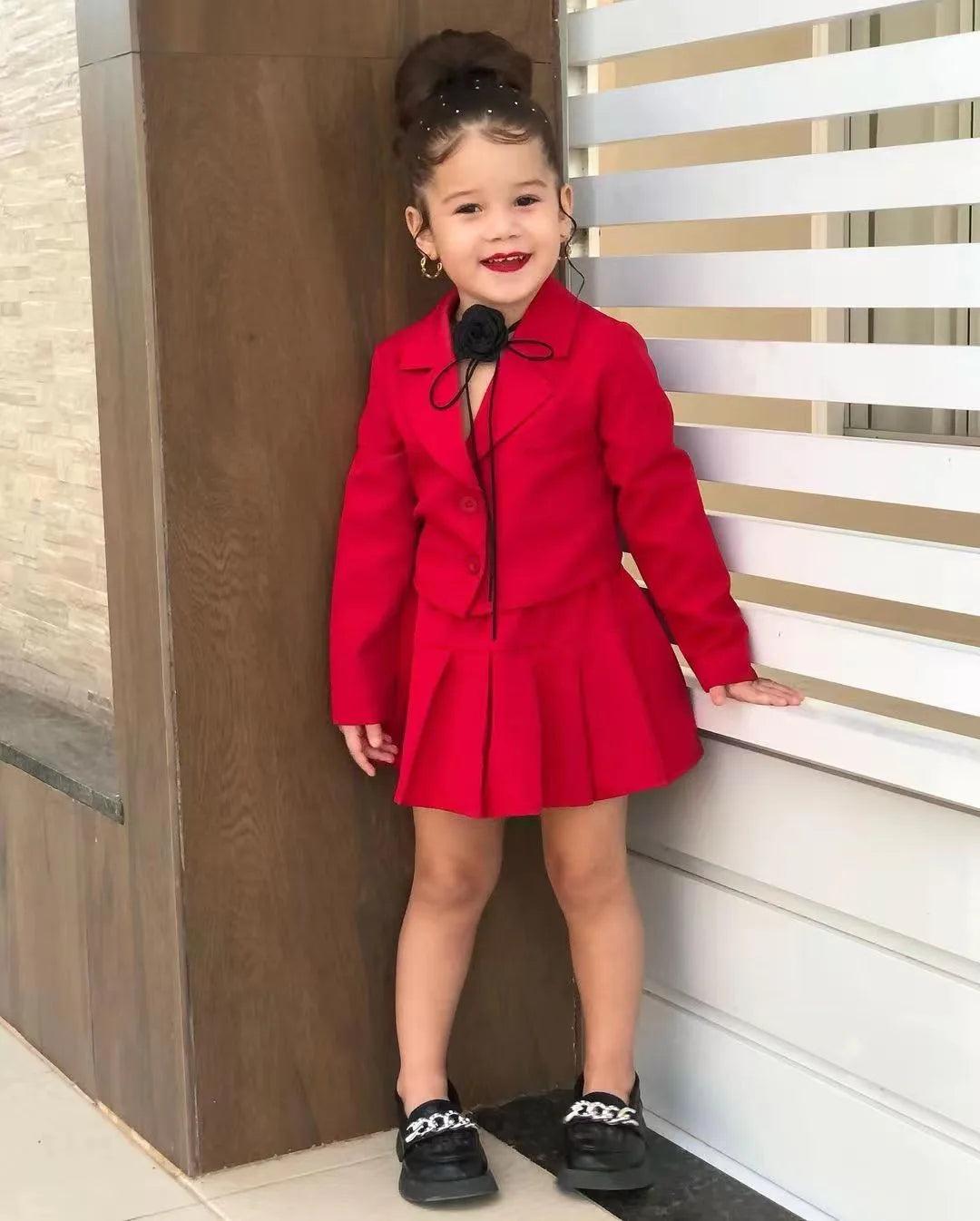 Toddler girl cotton jacket and skirt set by Showlu Fashion, includes a stylish two-piece outfit for ages 2 to 8 years.