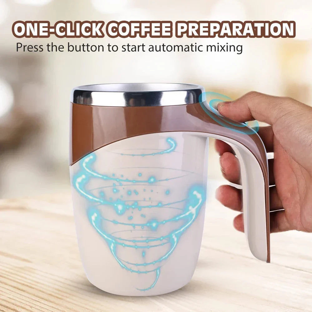 Rechargeable stainless steel Showlu Automatic Stirring Cup for coffee, with a sleek design and built-in motor for effortless mixing.
