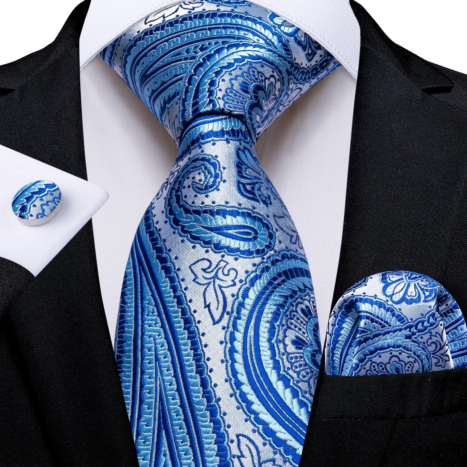 New Classic 100% Silk Men's Ties 8cm Blue Plaid Dot Striped Business Necktie Handkerchief Wedding Party Tie Set Gravatas DiBanGu