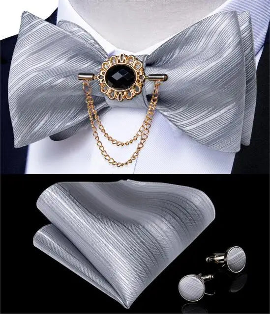 Pink solid bow tie set for men, includes pocket square and cufflinks, perfect for wedding attire, by Showlu Fashion Store.