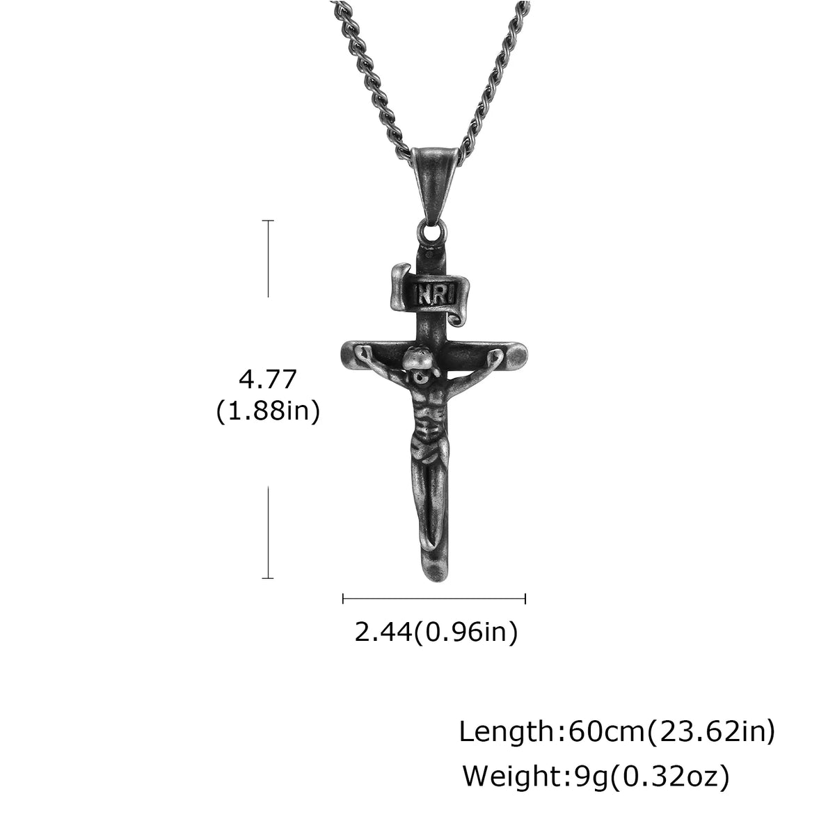 Stainless steel Catholic cross necklace with Jesus pendant in gold color, faith prayer jewelry for men and women.