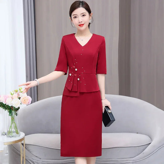 Elegant Chinese Style Sleeveless Midi Dress Slim Fit Maternity Wedding Guest Dress V Neckline Knee Length Formal Dress