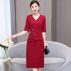 Elegant Chinese Style Sleeveless Midi Dress Slim Fit Maternity Wedding Guest Dress V Neckline Knee Length Formal Dress