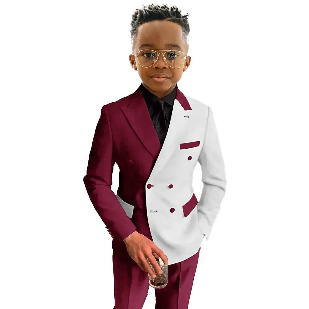 SZMANLIZI Boys wedding suit featuring a white and royal blue double-breasted jacket with matching trousers, stylish and formal.
