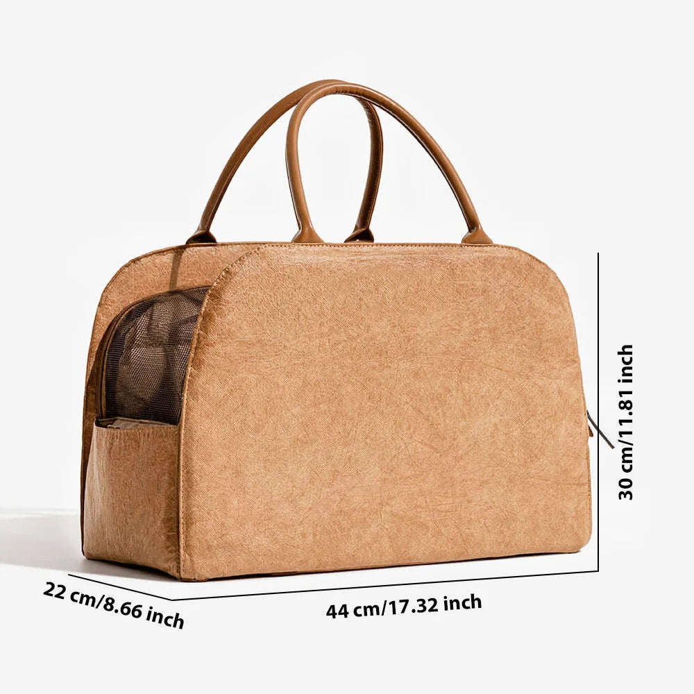 Showlu Fashion YKOSM leather pet carrier bag with windproof design and warm travel mat, suitable for small pets.