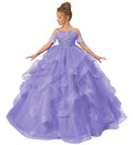 Off-shoulder flower girl dress by Gdybao with tulle ball gown design for kids, featuring floral appliques and elegant style.
