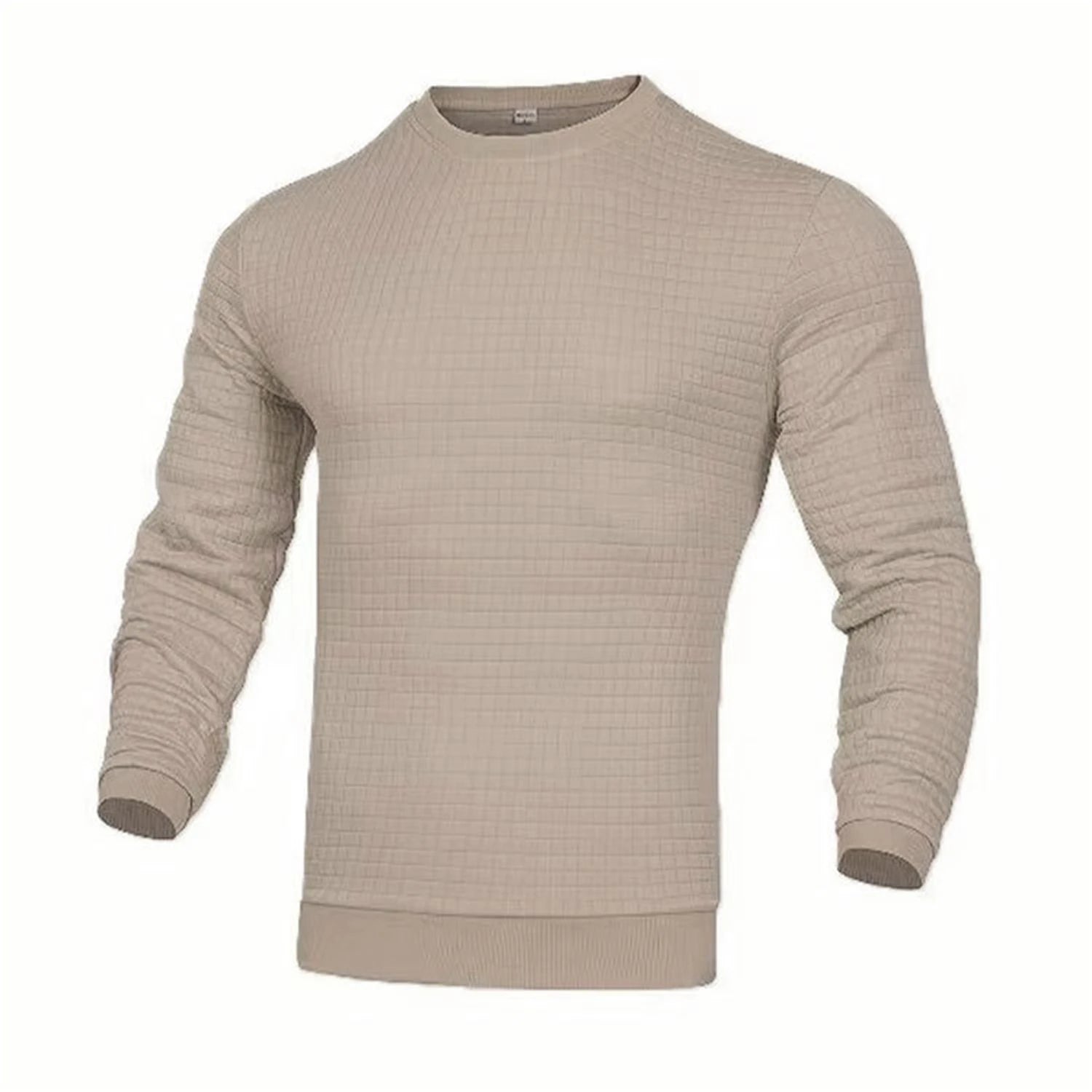Men's fashion check hoodie with round neck, waffle texture, jacquard check pattern, lightweight coat from Showlu Fashion Store.