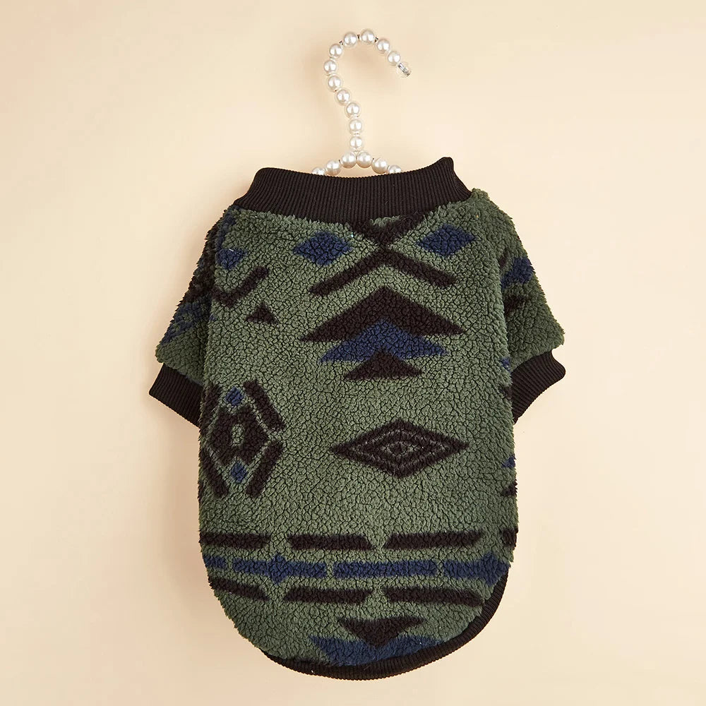 XLeiPet Totems Print puppy dog sweater by Showlu Fashion Store, warm winter fiber pet hoodie with colorful totem design.