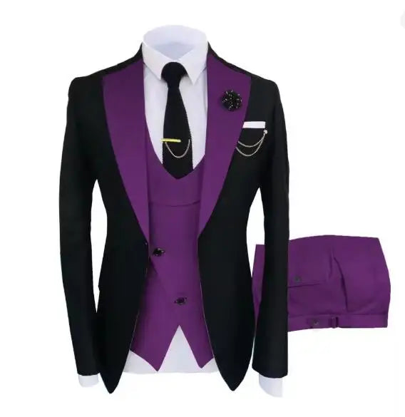 Men's luxury tuxedo suit with jacket, trousers, and vest, ideal for parties and formal events, by Showlu Fashion Store.