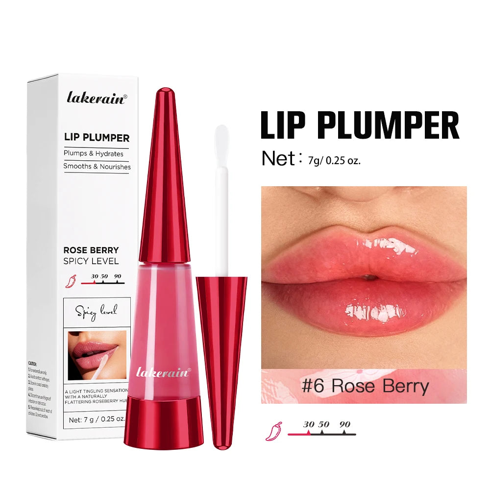 Showlu Smart General Lip Oil Plumper applying clear gloss to lips for a shiny, hydrated look.