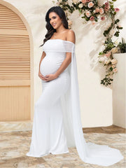 Maternity Photography Props Dresses Mesh Off Shoulder Chiffon Shawl Summer Maxi Dress for Baby Shower Photoshoot