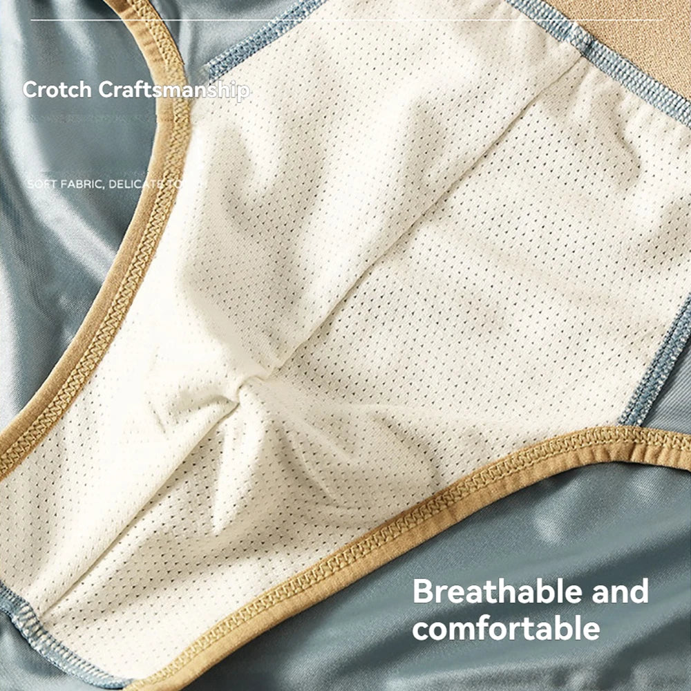 Luxury satin-like men's briefs in ice silk with breathable mesh crotch, soft high-elastic underwear, 3-pack from Showlu Fashion.