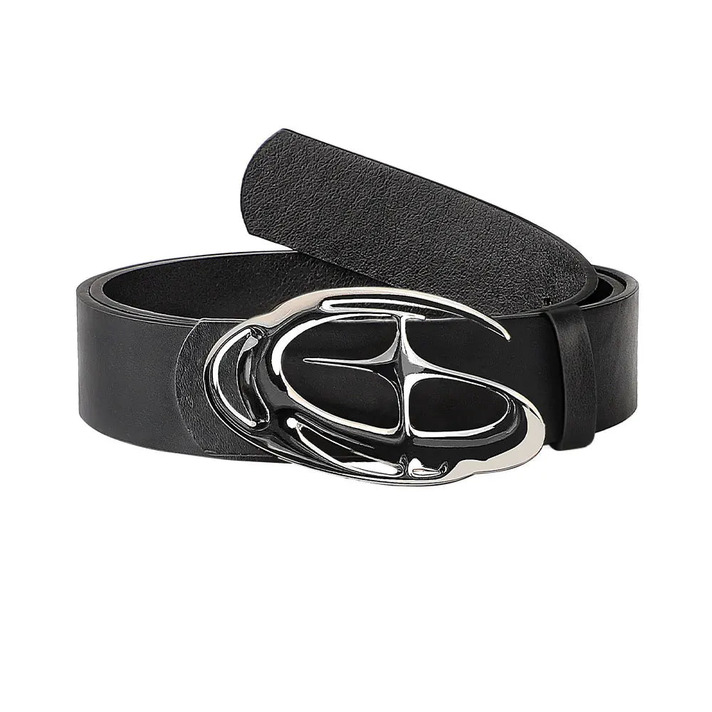 Stylish geometric alloy needle buckle punk belt for men and women, neutral waist fashion accessory with trendy design