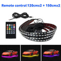 Showlu Smart General Car Underglow LED Kit illuminated under a vehicle, showcasing vibrant multicolor lighting for automotive customization.