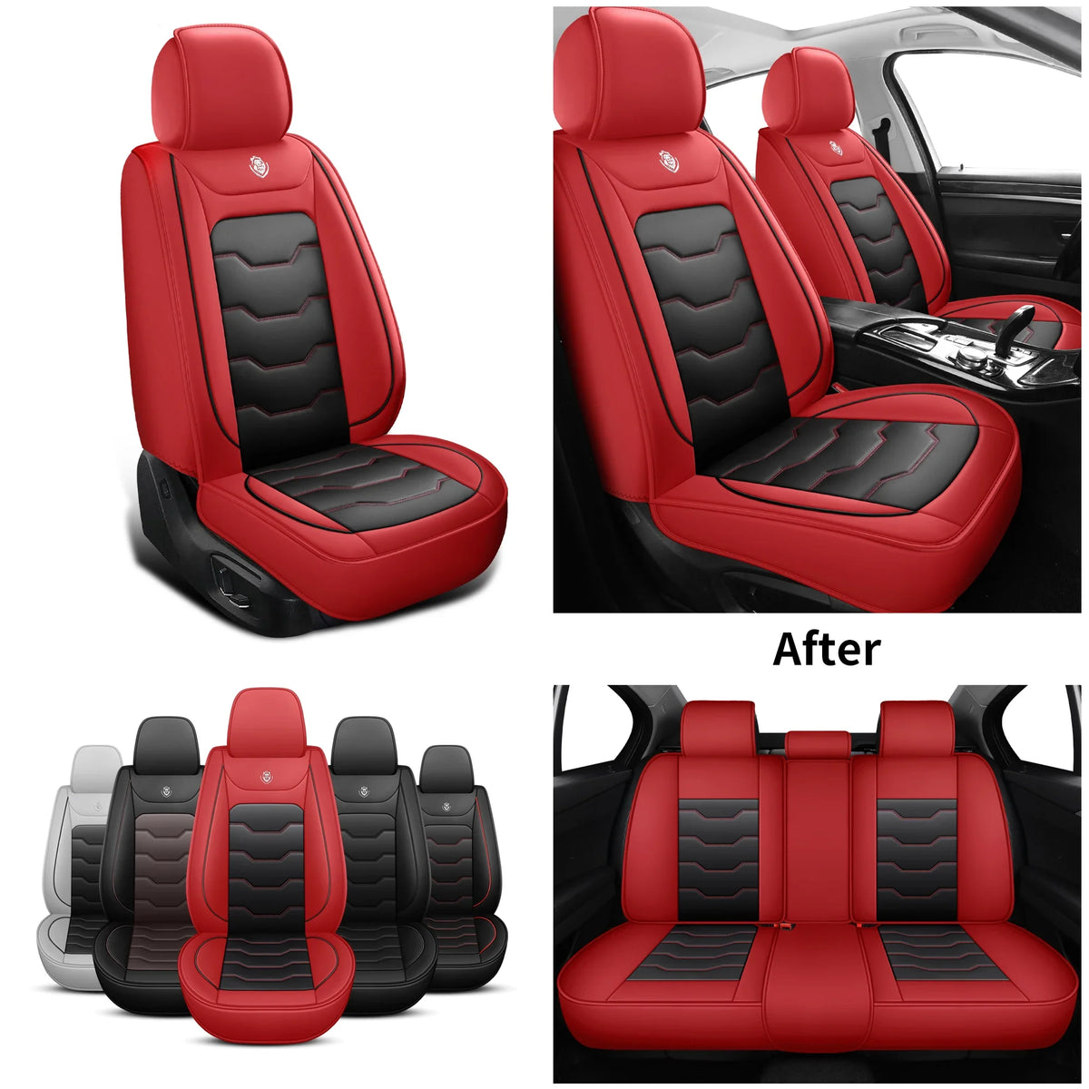 SHOWLU Universal 5-seater car seat cover set made of artificial leather, includes five pieces for full vehicle seat protection.