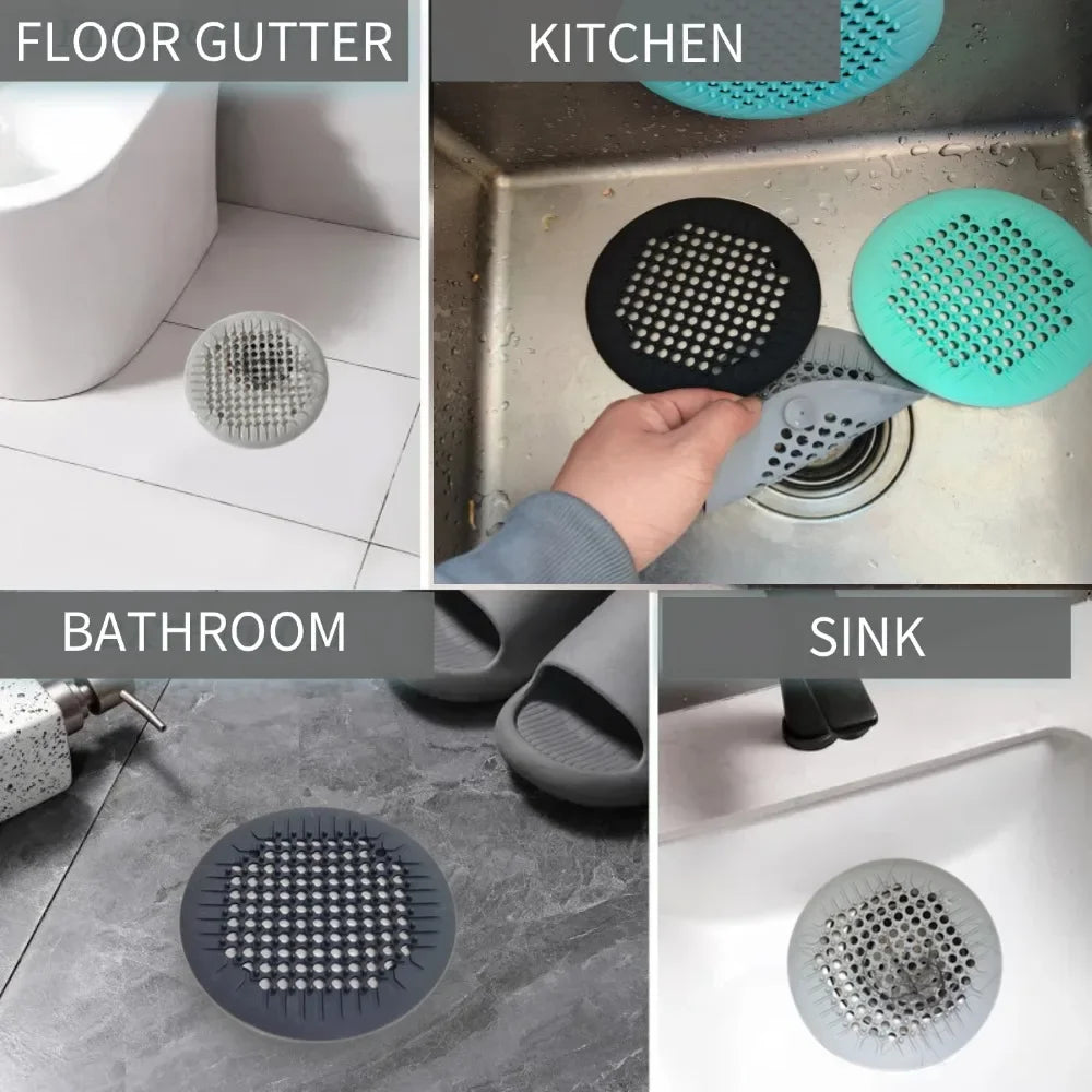 Showlu Smart General silicone drain cover fitting over sink or bathtub drain to prevent clogs and debris.
