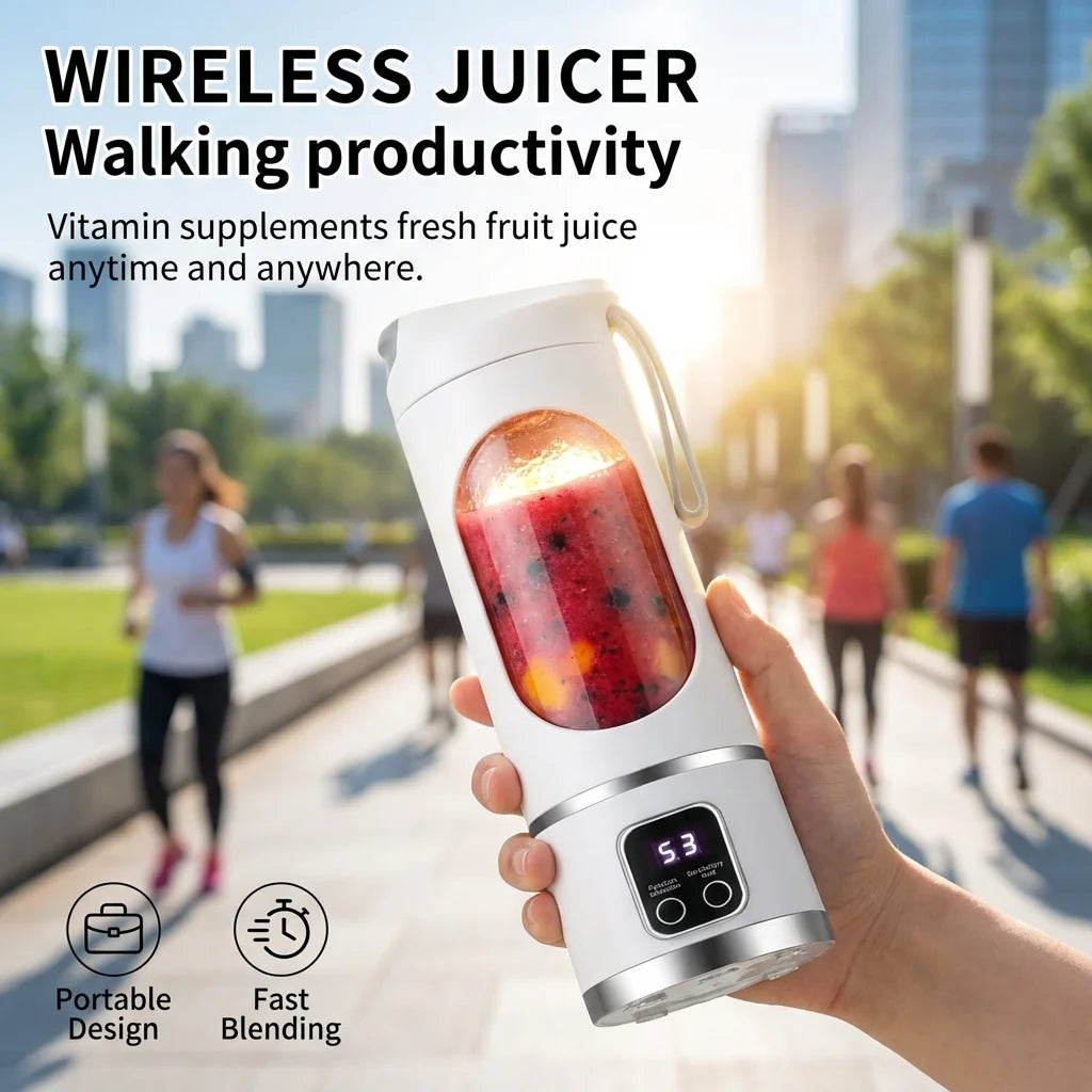 Mini Electric Juicer 450ML Large Capacity with Powerful Motor Digital Display for Crushed Ice Household Rechargeable Juice Cup
