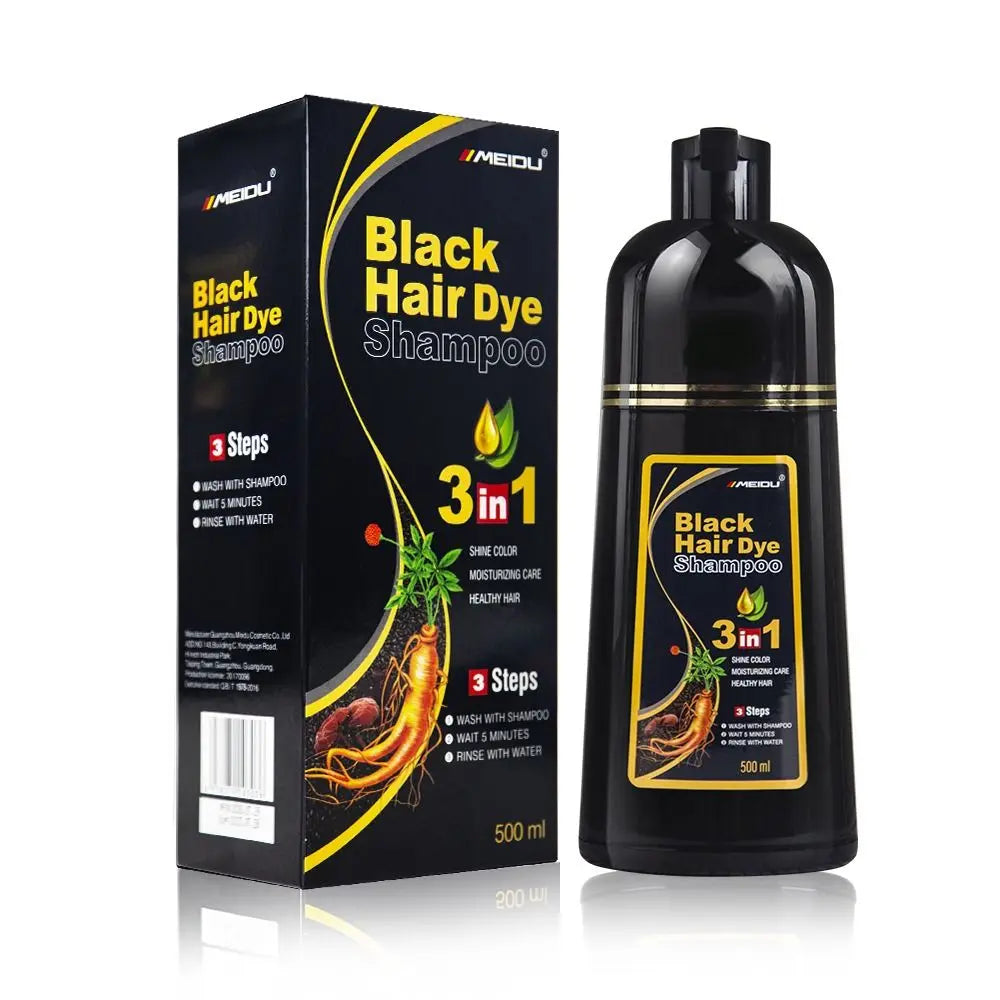 Meidu 3-in-1 instant hair dye shampoo by SHOWLU FASHION STORE, natural herbal color, 500ml bottle with herbal ingredients