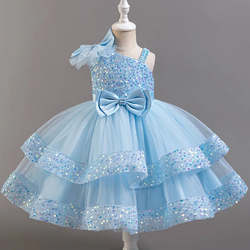 Doveark Girls sequin flower girl dress by Showlu Fashion Store, sleeveless ball gown with floral details for special occasions.