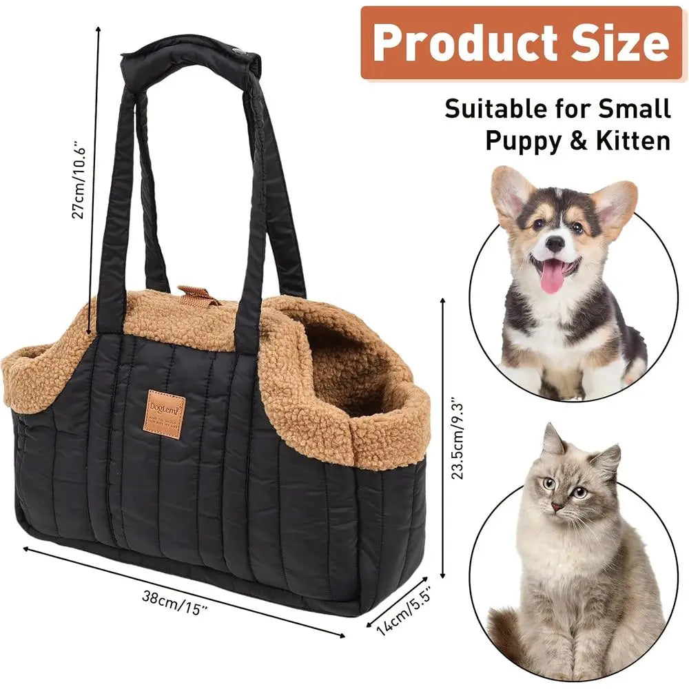 Waterproof Showlu dog tote bag carrier with secure harness clip and adjustable straps for comfortable pet transport.