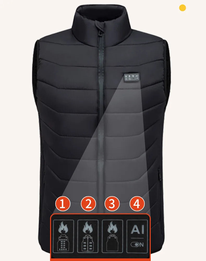 Men's heated winter vest jacket by Showlu Smart General, featuring thermal lining and heating elements for cold weather comfort.