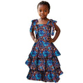 African print cotton girls' party dress in Bazin Riche style with vibrant patterns, perfect for special occasions and celebrations.