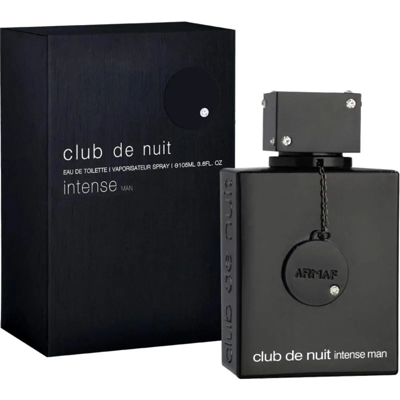 Armaf Club De Nuit 2-piece set with woody Eau de Parfum spray, featuring 105ml bottle and complementary fragrance accessories.